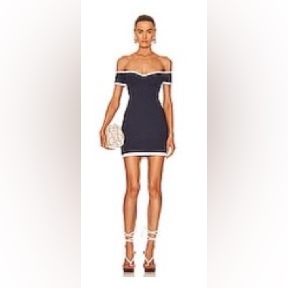 STAUD Off-Shoulder Navy Dress